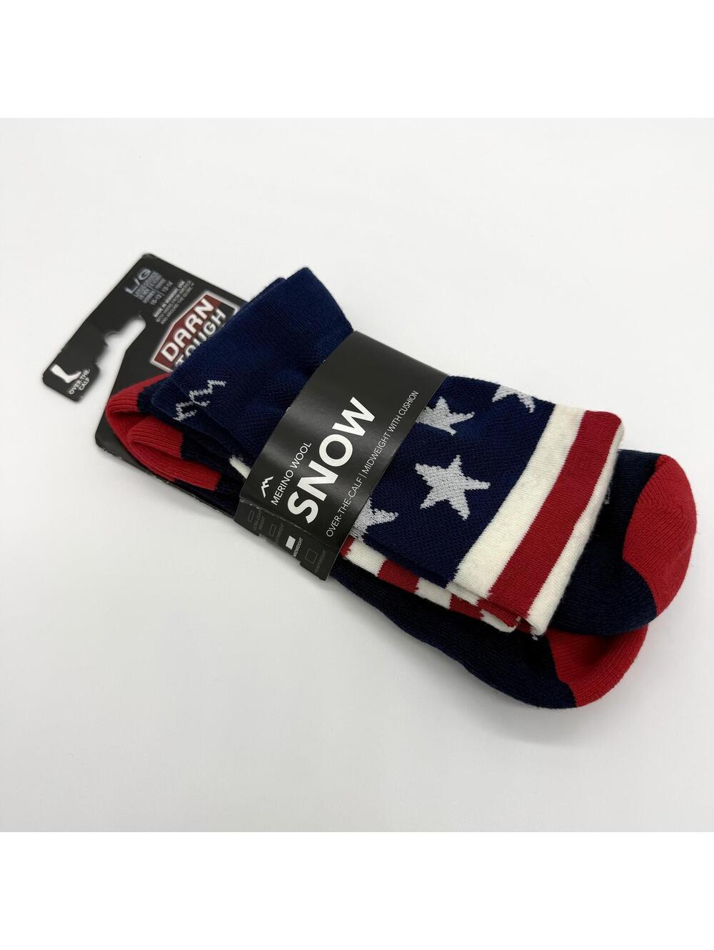 Darn Tough Snow Wool Blend Socks Large Red Blue White Stars